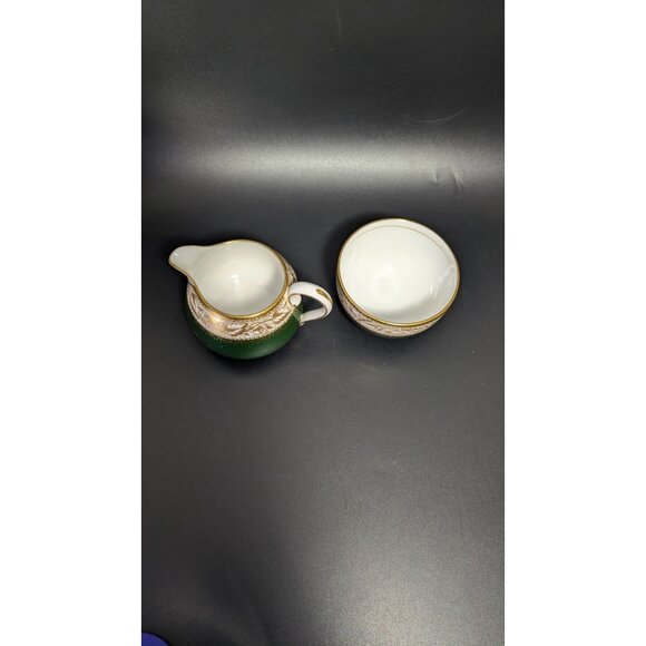 Vintage Spode Green Gold Creamer Sugar Bowl Set Fine Bone China Elegant Design - Picture 11 of 16